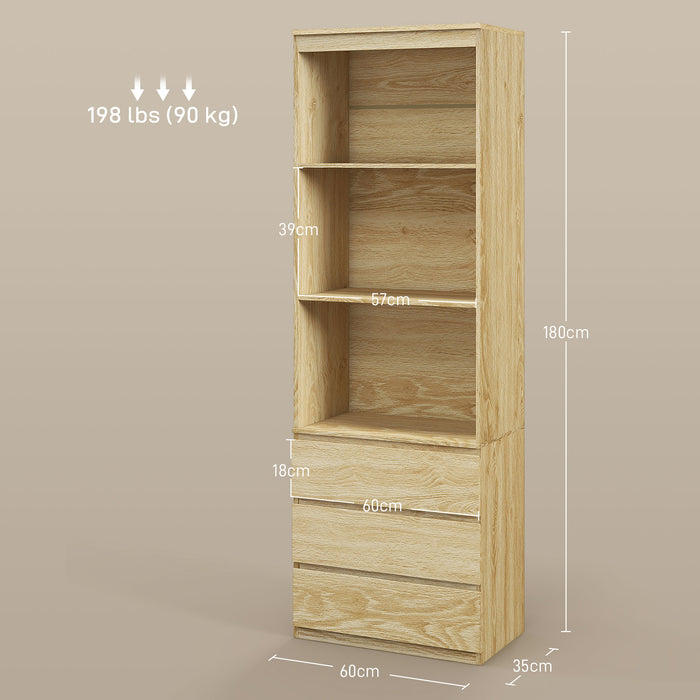 180cm Tall Bookshelf Free Standing Storage Shelf Unit with Storage Oak