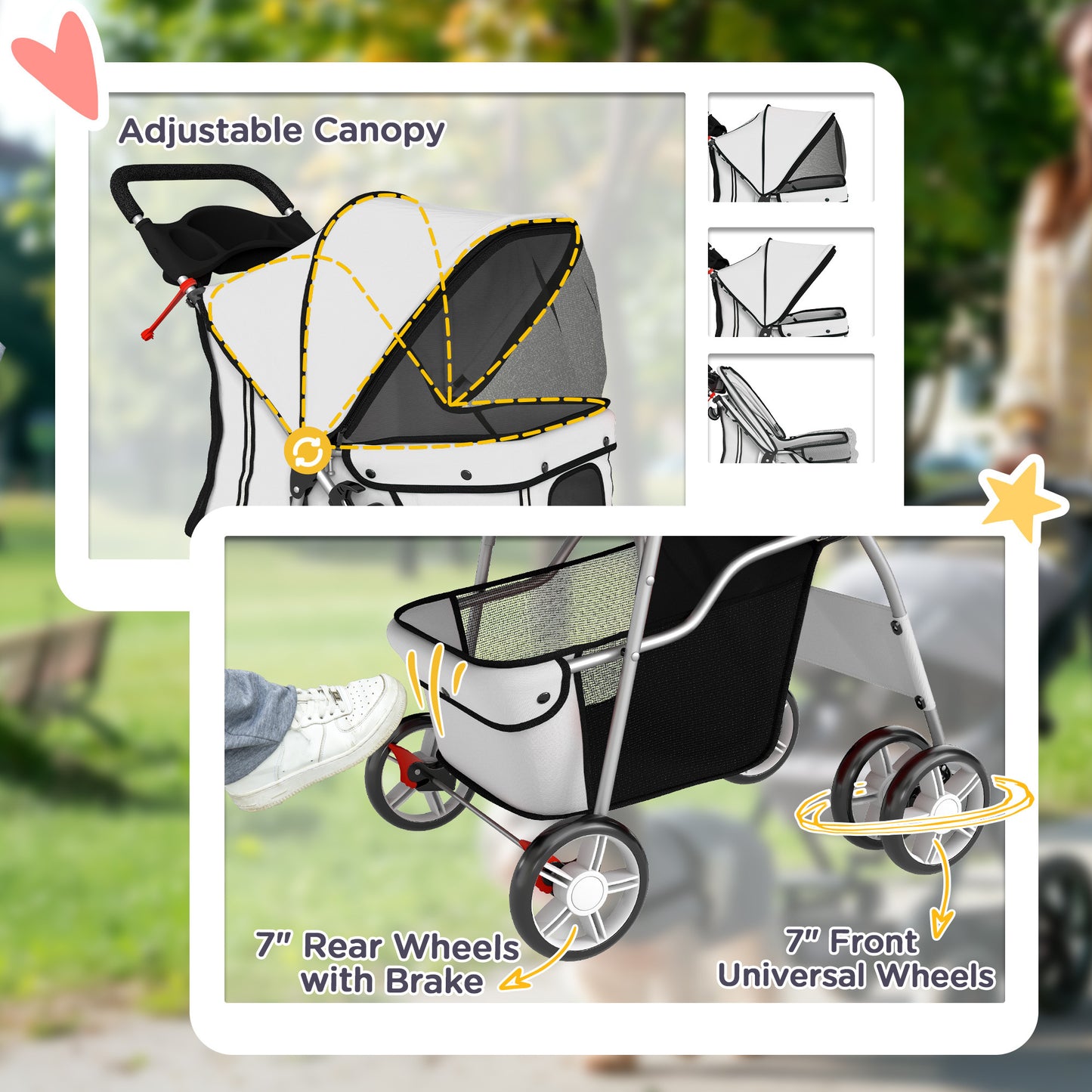 Pet Stroller Carrier Foldable Deluxe Walk Travel Dog, Grey