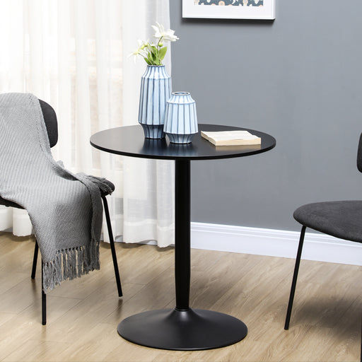 Round Dining Table, Modern Dining Room Table with Steel Base, Non-slip Foot Pad, Space Saving Small Dining Table, Black