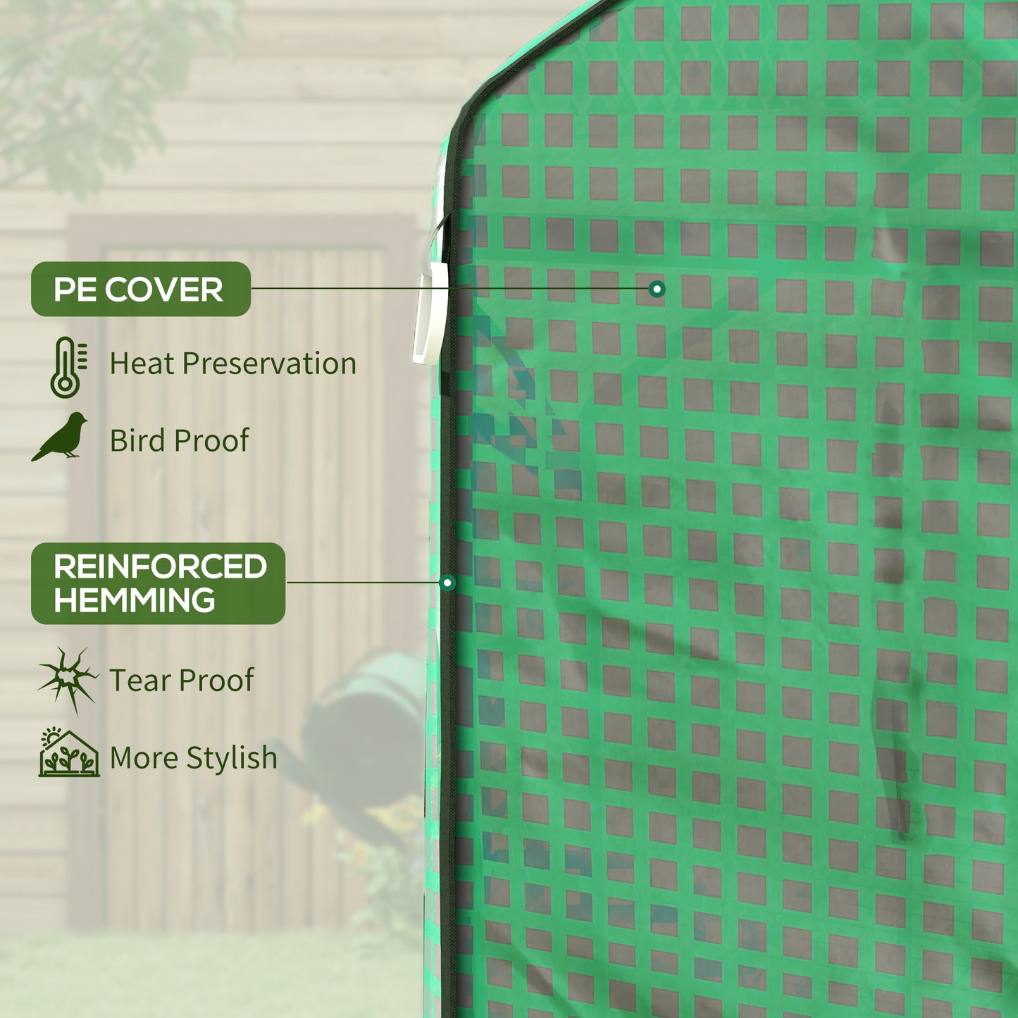 Greenhouse Cover Replacement Walk-in PE Hot House Cover with Roll-up Door and Windows, 140 x 73 x 190cm, Green