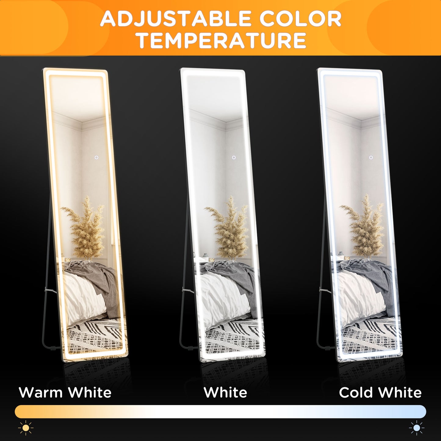 LED Lighted Full Length Mirror, Floor Standing or Wall Mount Bedroom