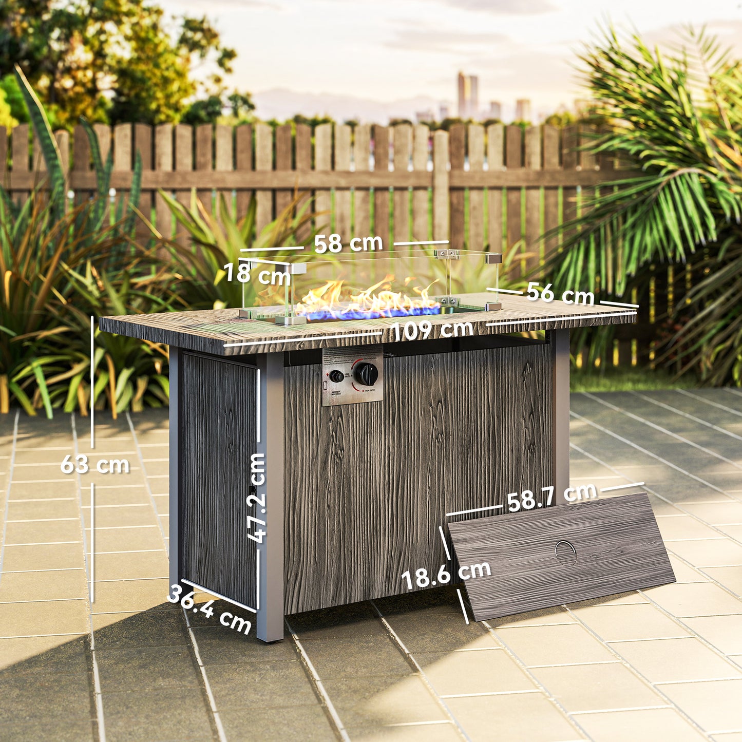 Gas Fire Pit Table with 50,000 BTU Burner, Cover, Dark Grey
