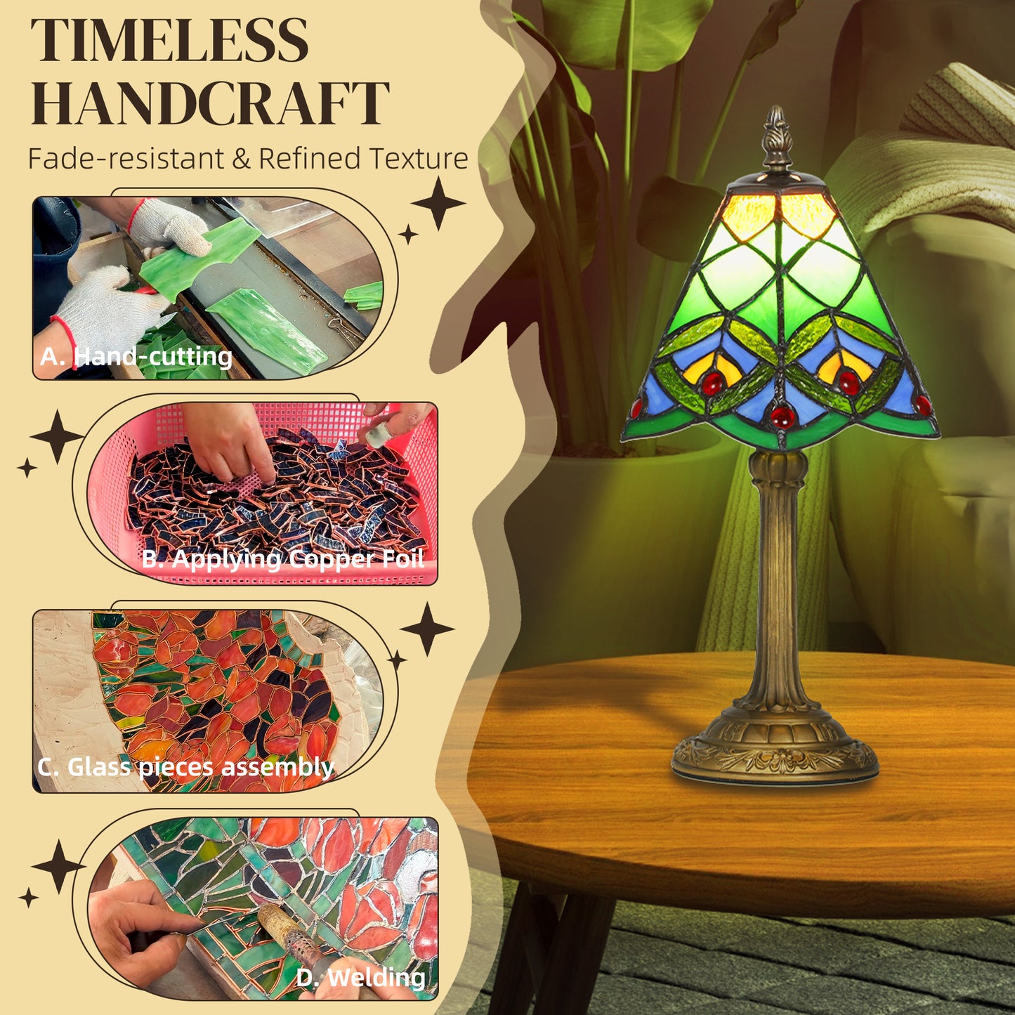 Handcrafted Stained Glass Bedside Lamp, Tiffany Style Table Lamp