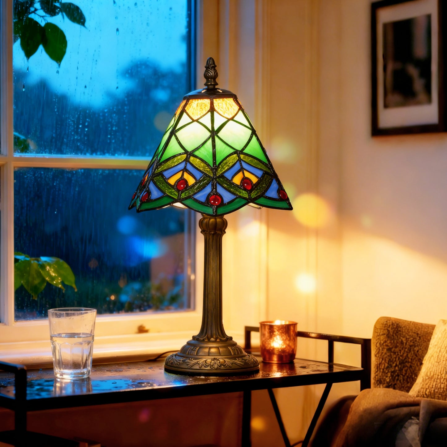 Handcrafted Stained Glass Bedside Lamp, Tiffany Style Table Lamp