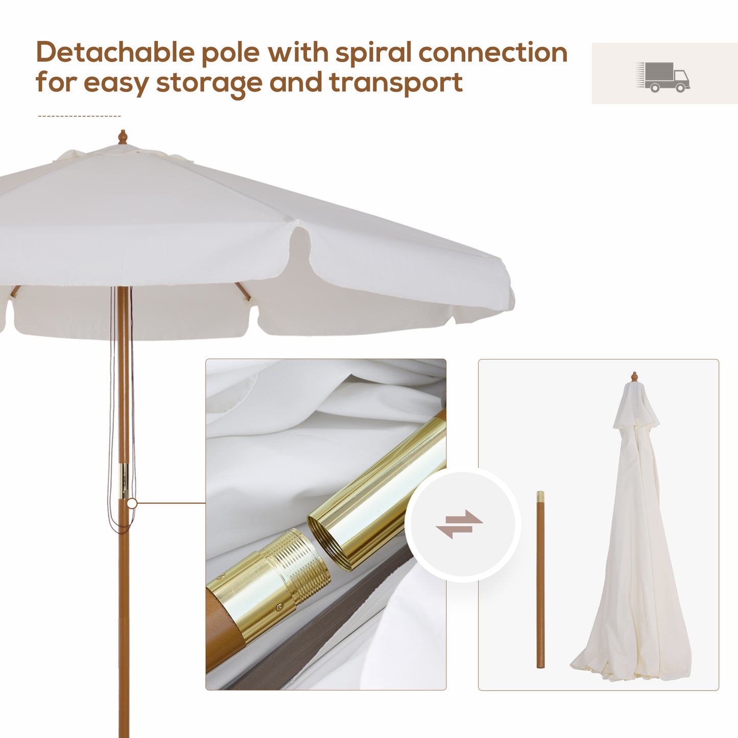 Garden Parasol Patio Umbrella with Ruffles Cream White