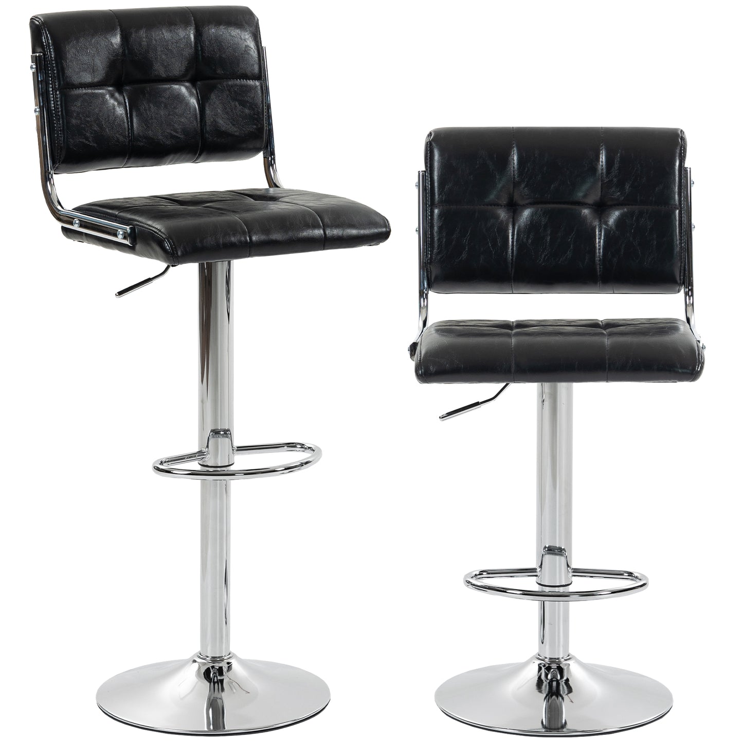 Adjustable Bar Stools Set of 2 with Backrest Black