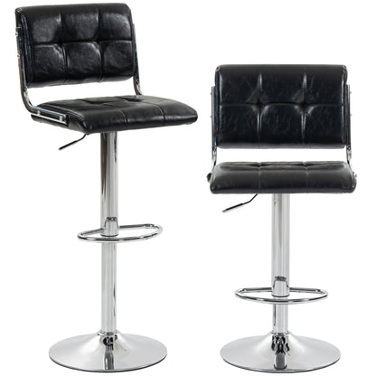Adjustable Bar Stools Set of 2 with Backrest Black