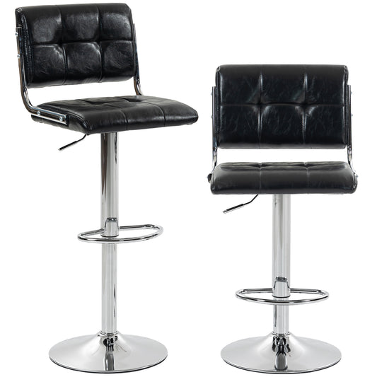 Adjustable Bar Stools Set of 2 with Backrest Black