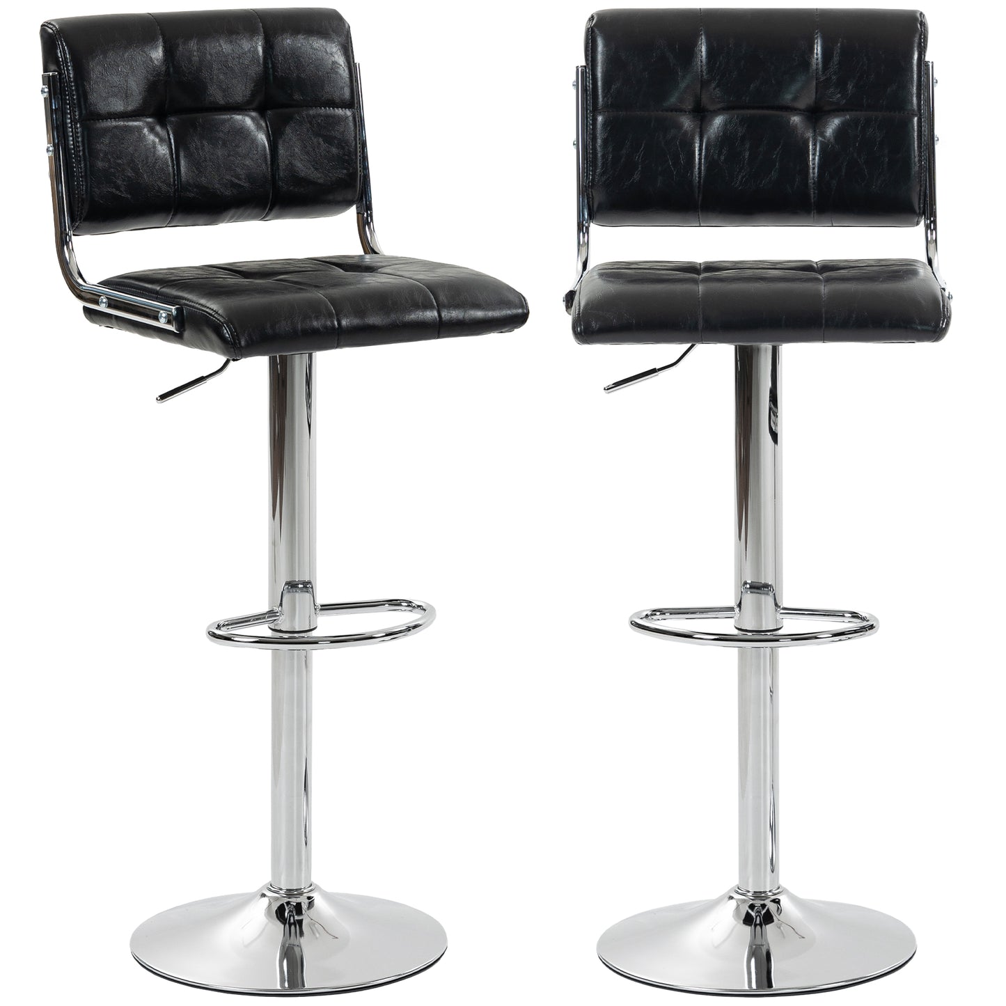 Adjustable Bar Stools Set of 2 with Backrest Black