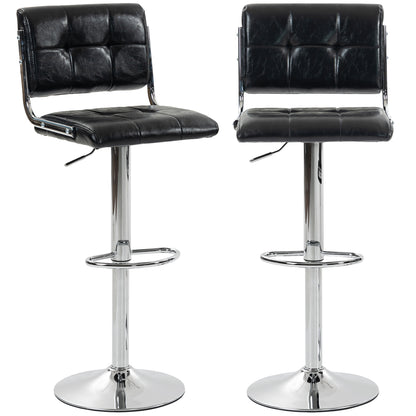 Adjustable Bar Stools Set of 2 with Backrest Black