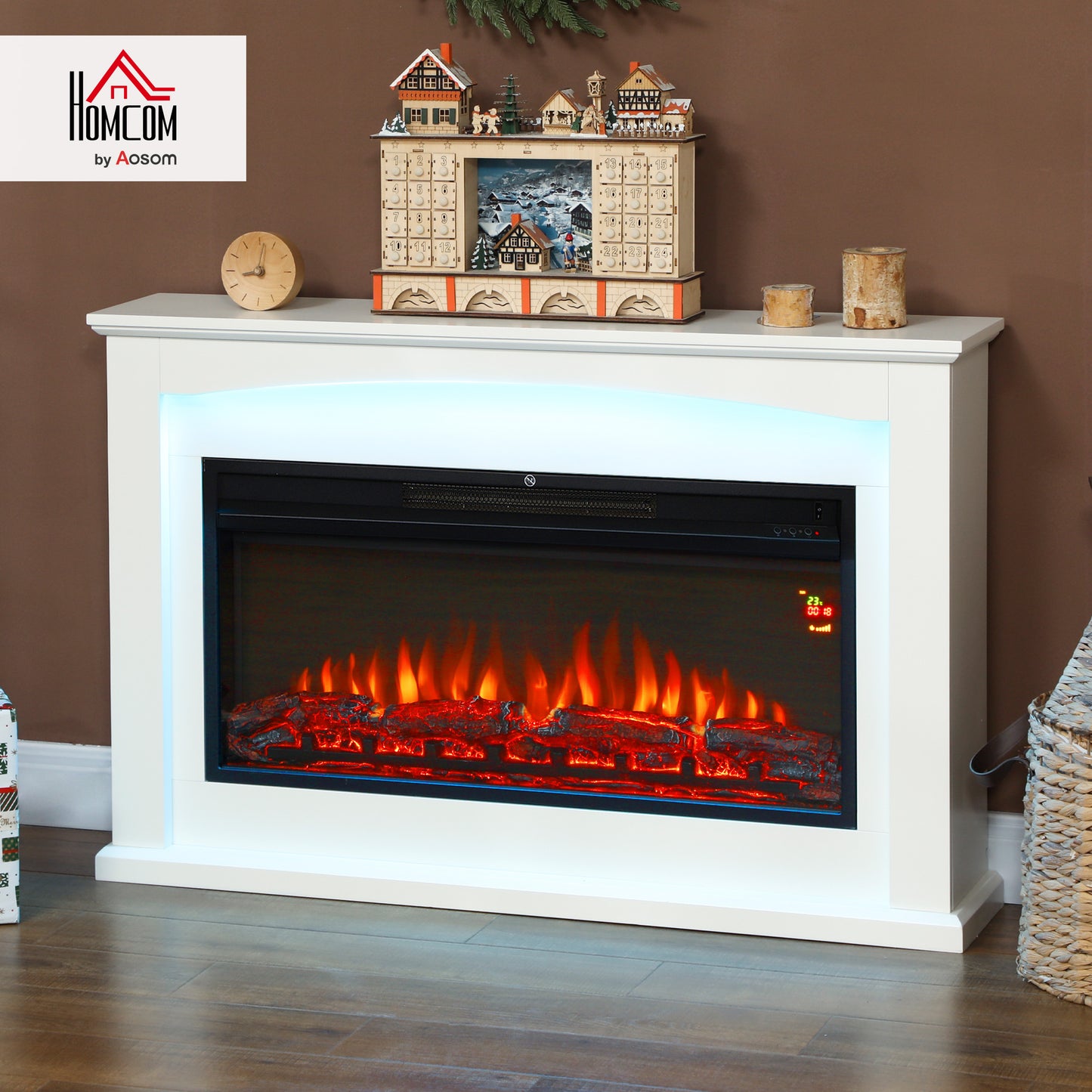1000W/2000W Inset Electric Mantel & Fire Reach up to 30 m², White