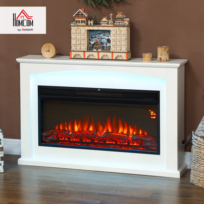 1000W/2000W Inset Electric Mantel & Fire Reach up to 30 m², White