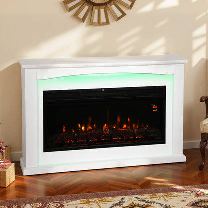1000W/2000W Inset Electric Mantel & Fire Reach up to 30 m², White