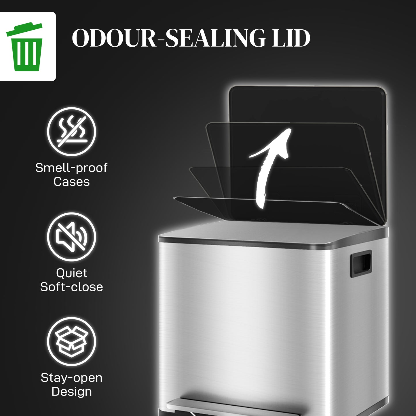 2 x 15L Double Kitchen Bin, Pedal Bin Soft-Close Lid, Silver Tone