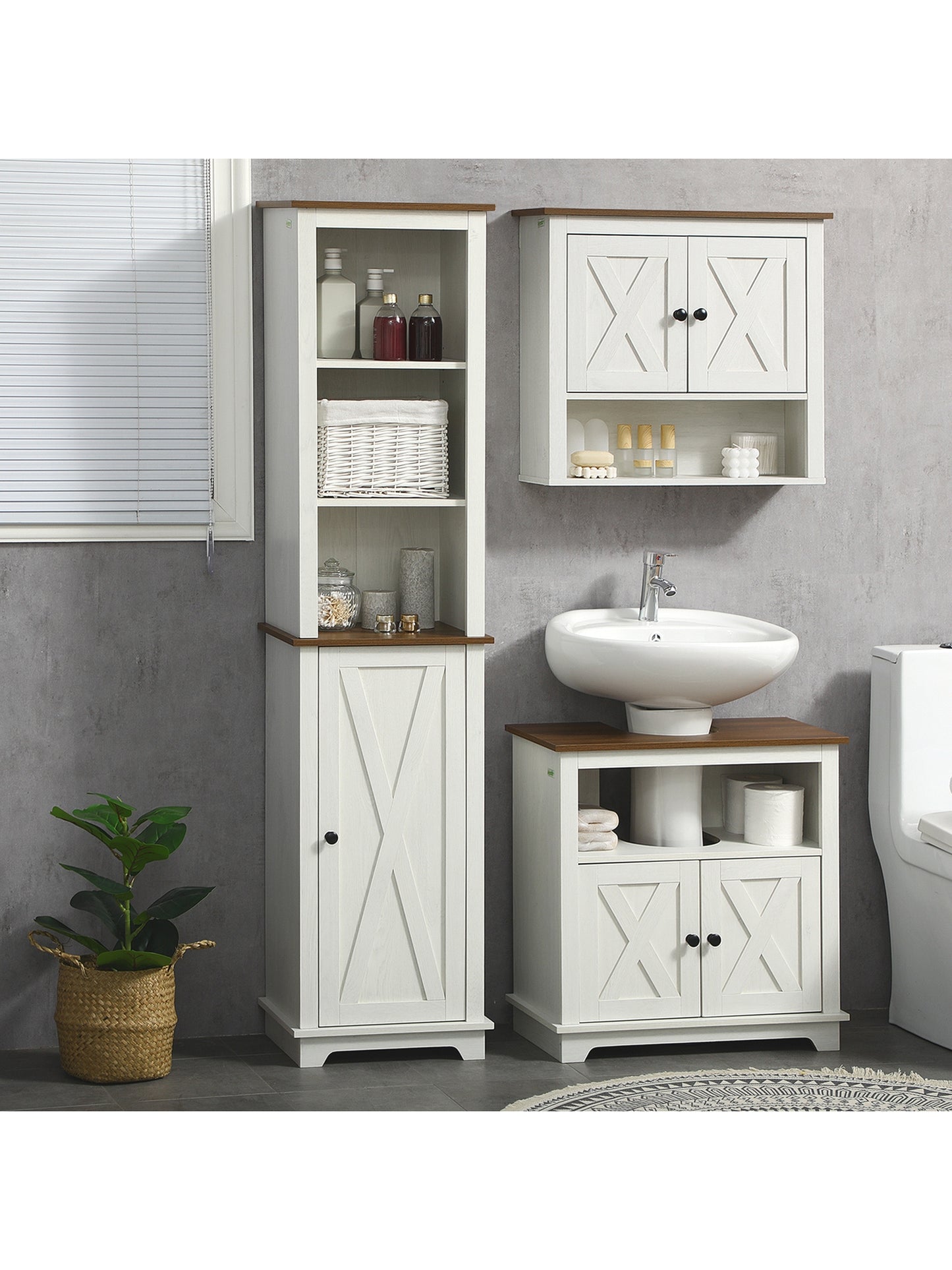 kleankin Tall Bathroom Cabinet Storage Cupboard with Door, Adjustable Shelves