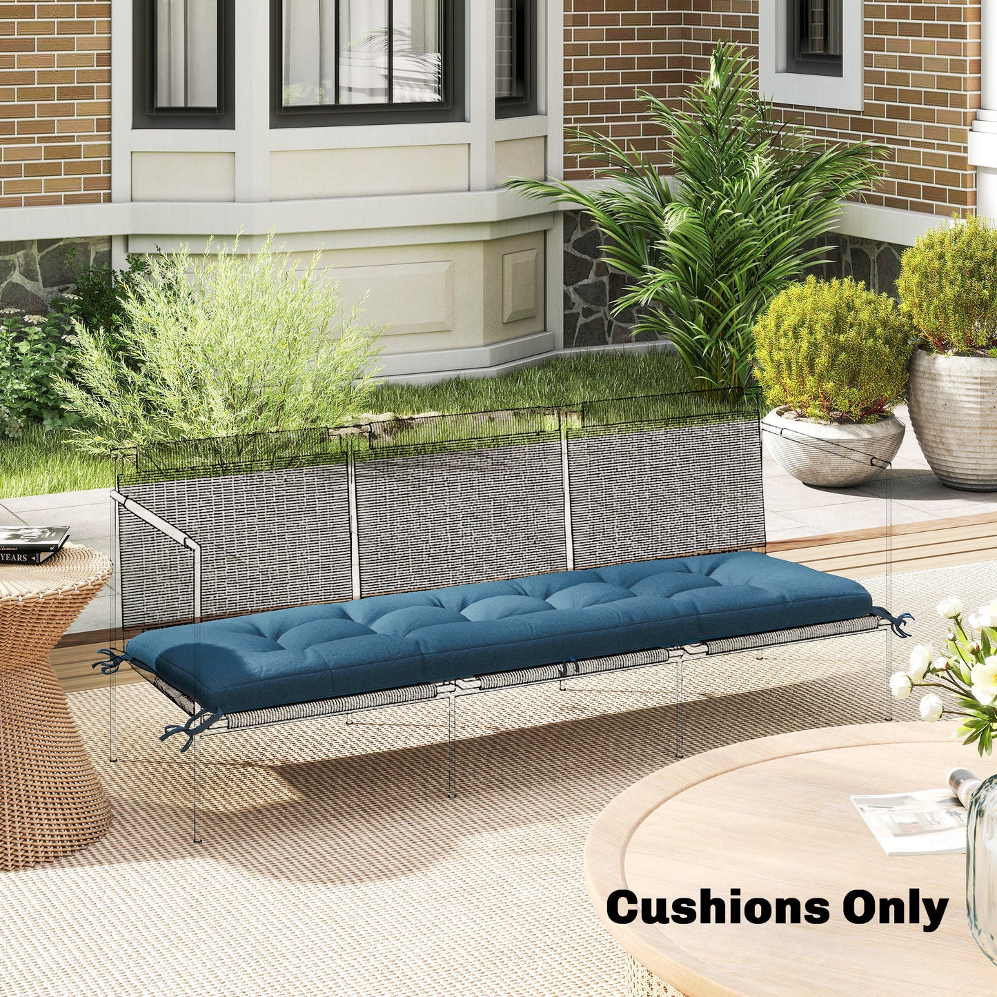 Sun Lounger Cushion, Memory Foam Patio Chair Cushion with Ties