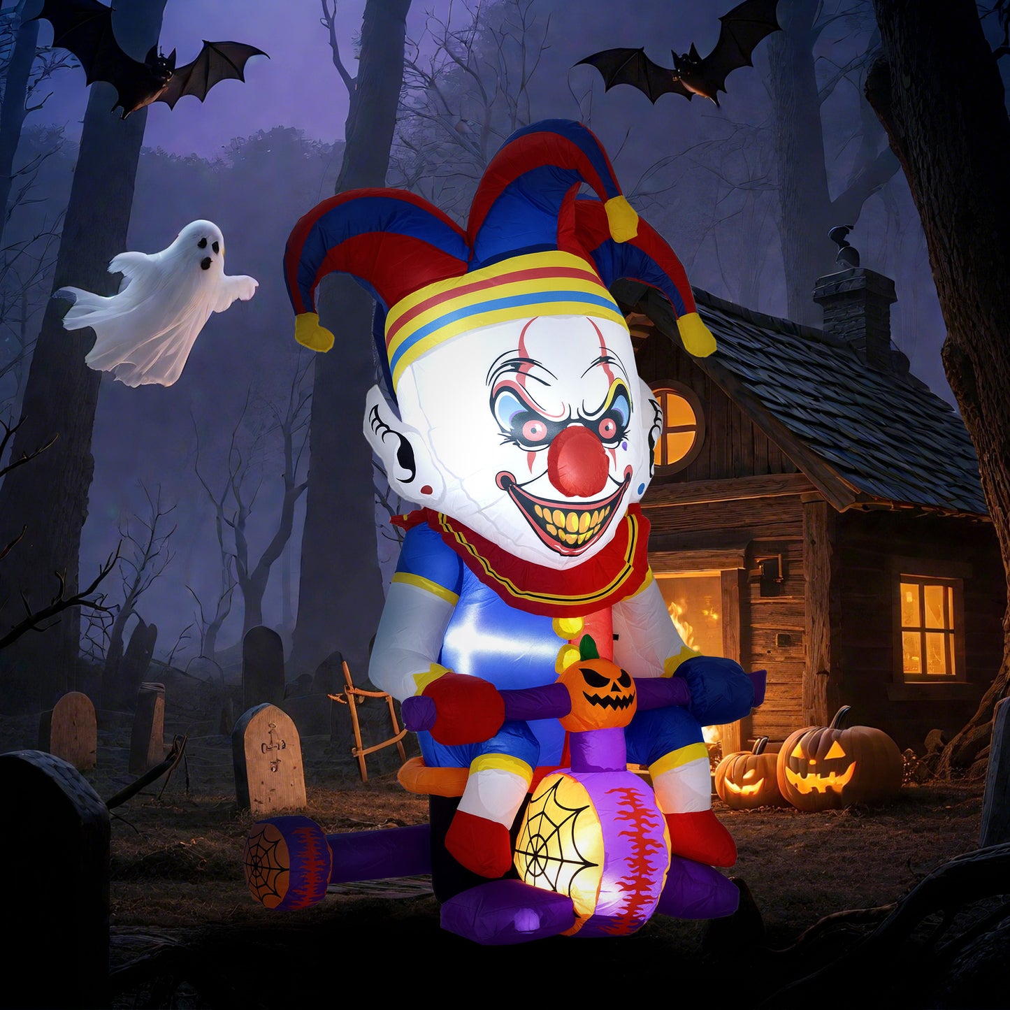 4ft Blow Up Outdoor Halloween Decoration, Clown on Bicycle