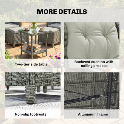 5 Piece Garden Furniture Set, Rattan Reclining Garden Chair Set of 2 with Footstool and Cushion  Cream