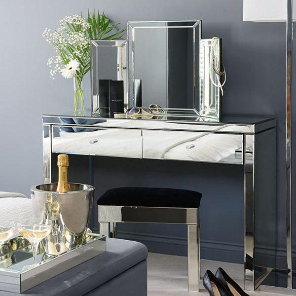 Aphrodite Mirrored Dressing Table with 2 Drawers (Mirror and Stool Not Included) - Silver