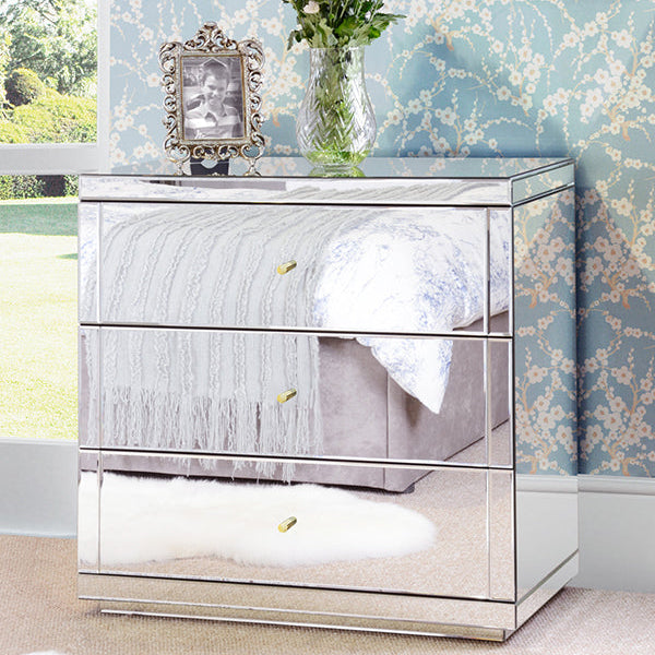 Flavia Mirrored Three Drawer Chest
