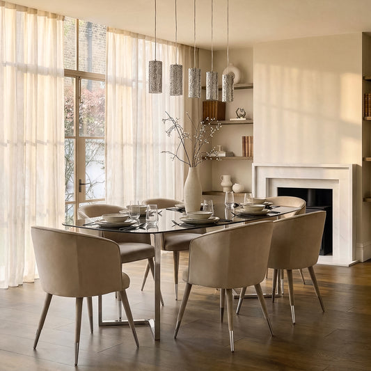 Bellucci Dining Chair - Taupe - Silver Caps