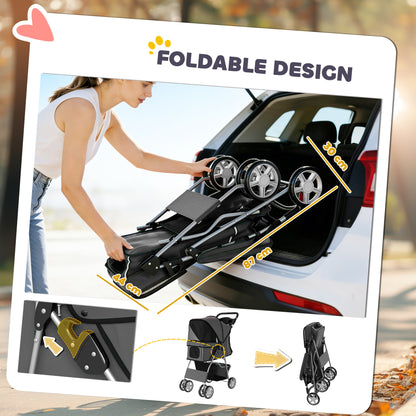 Pet Stroller Carrier Foldable Deluxe Walk Travel Dog, Dark Grey