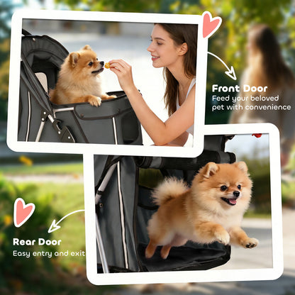 Pet Stroller Carrier Foldable Deluxe Walk Travel Dog, Dark Grey