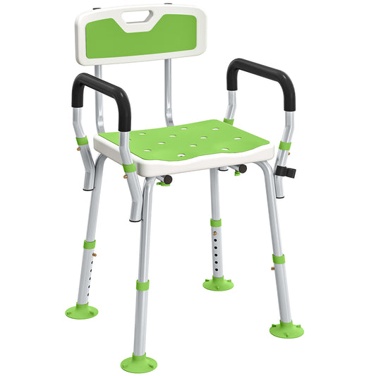 Padded Shower Stool with Arms and Back, 4 Suction Foot Pads, Green