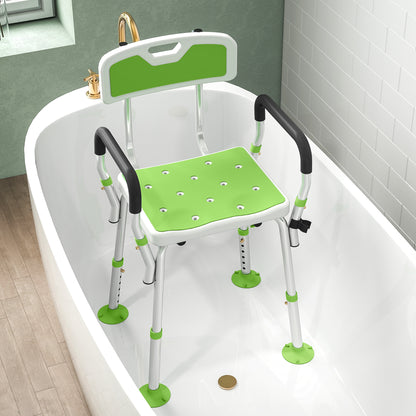 Padded Shower Stool with Arms and Back, 4 Suction Foot Pads, Green
