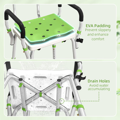 Padded Shower Stool with Arms and Back, 4 Suction Foot Pads, Green