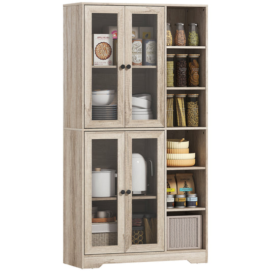 Multi-Storage Kitchen Cabinet, with Glass Doors - Grey Wood-Effect