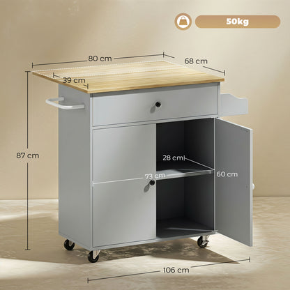 Kitchen Island with Drop Leaf, Rolling Kitchen Storage Trolley, Grey