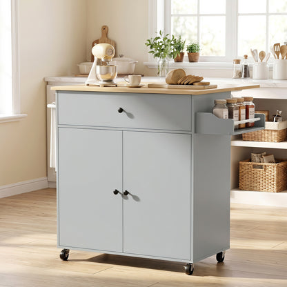Kitchen Island with Drop Leaf, Rolling Kitchen Storage Trolley, Grey