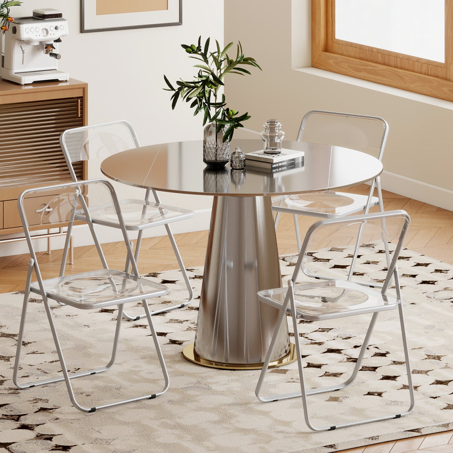 Foldable Chairs with Heavy Duty Steel Frame, Clear