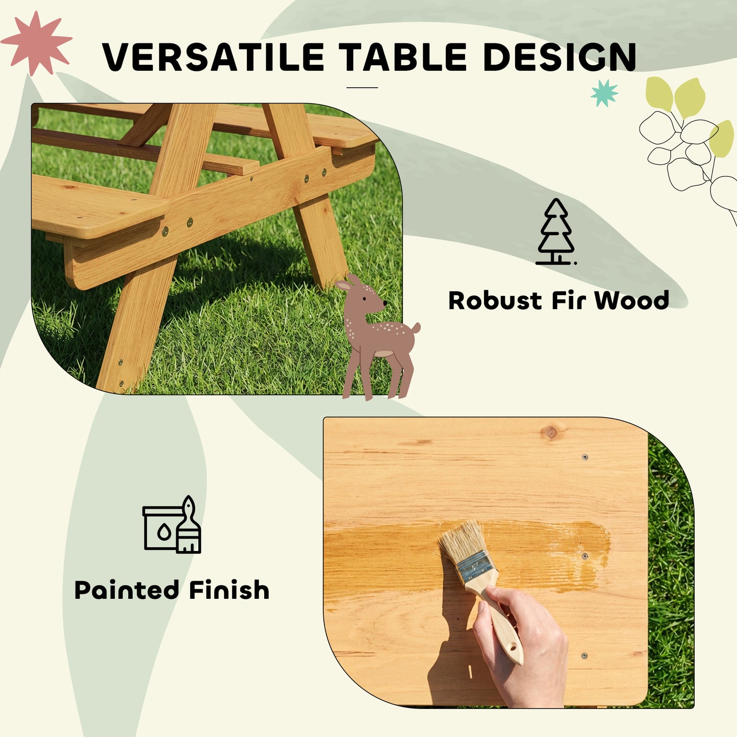 Kids Picnic Table Outdoor Wooden Natural Wood