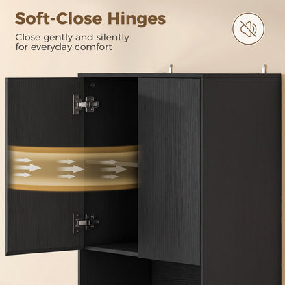 170cm Kitchen Pantry Cabinet with Soft-Close Hinges, Black Wood Effect