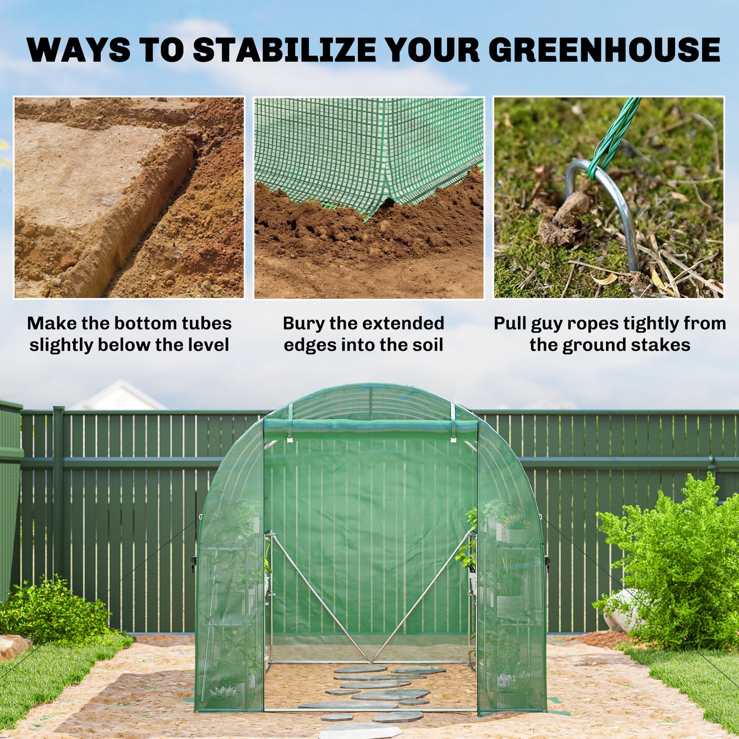 Walk-in Greenhouse with Shelves, Green House with Mesh Windows