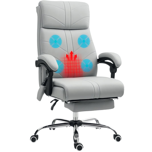 PU Vibration Massage Office Chair with Heat, Footrest, Light Grey