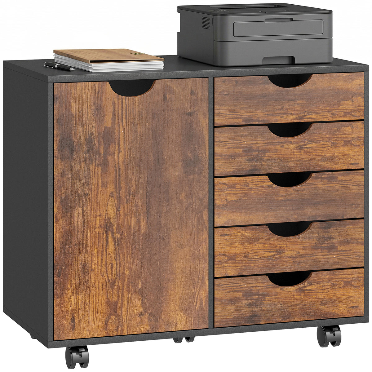 Modern Mobile 5-Drawer Cabinet w/ Door, Office Storage Cabinet