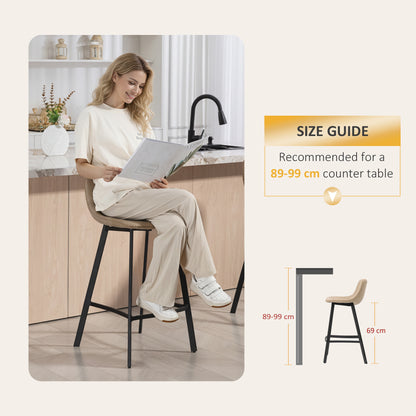 Bar Stools Set of 2, Bar Chairs with Back and Steel Legs, Light Brown