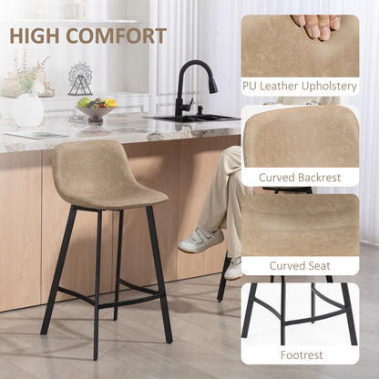 Bar Stools Set of 2, Bar Chairs with Back and Steel Legs, Light Brown