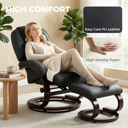 Recliner Chair with Footstool, Swivel Recliner Armchair, Black