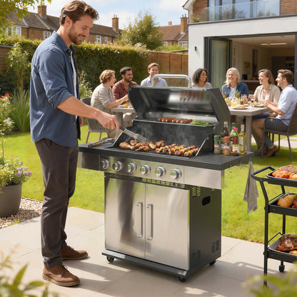 6 Burner Liquid Propane Gas BBQ Grill, Portable Gas Barbecue Grill