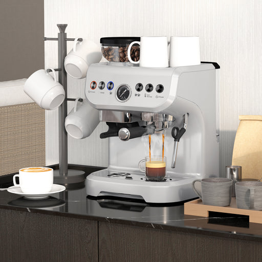 Espresso Machine, Bean Grinder & Steam Wand, 15 Bar Pressure, Silver.