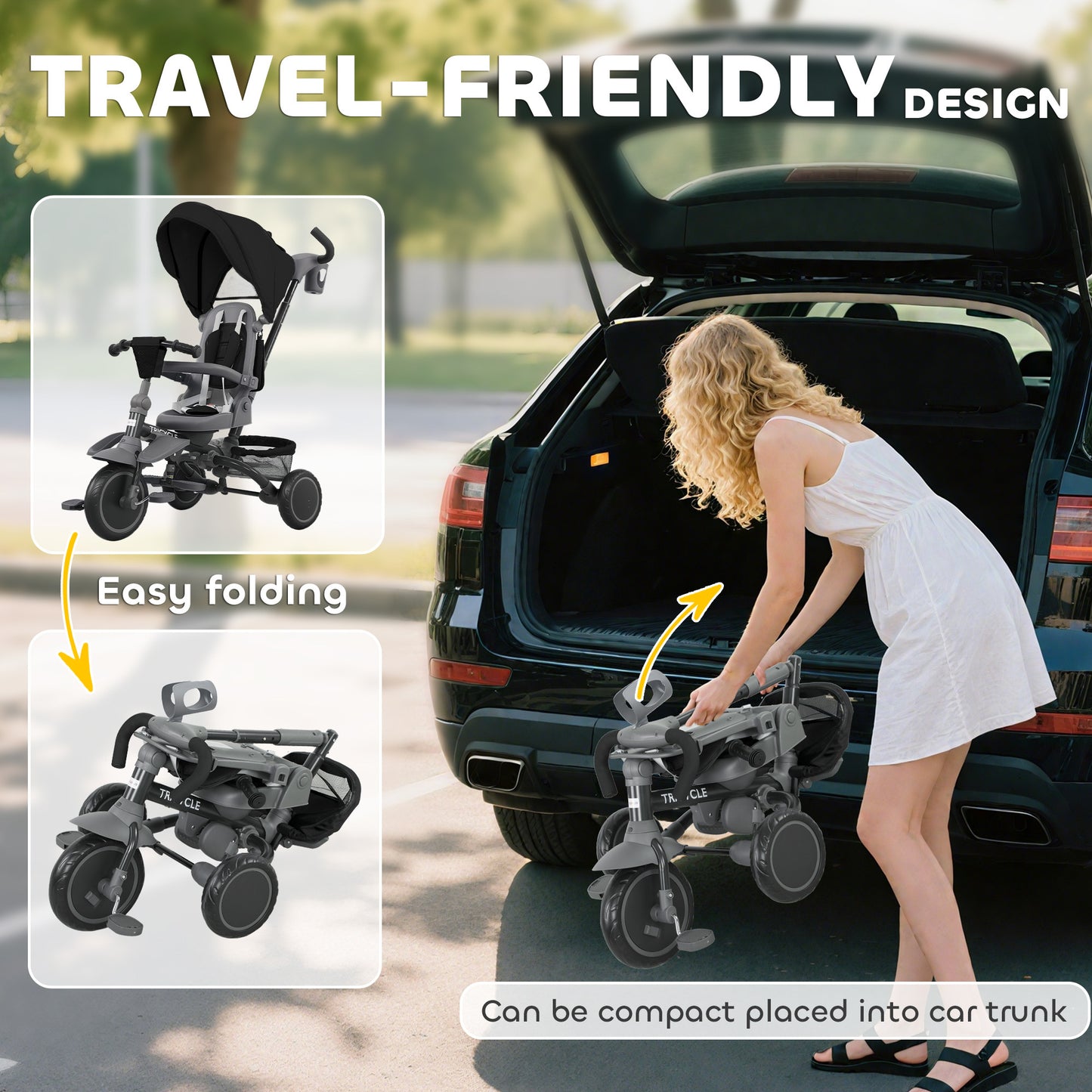 6 in 1 Kids Trike, Toddler Tricycle with Parent Handle, Black