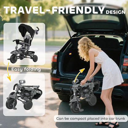 6 in 1 Kids Trike, Toddler Tricycle with Parent Handle, Black