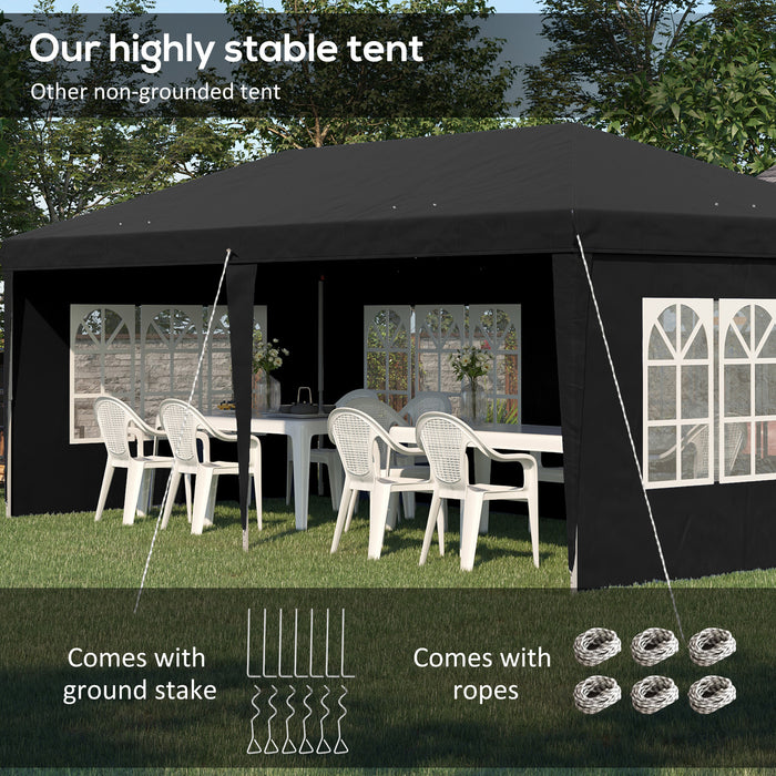 3 x 6m Pop Up Gazebo, Height Adjustable Marquee Party Tent with Sidewalls and Storage Bag, Black