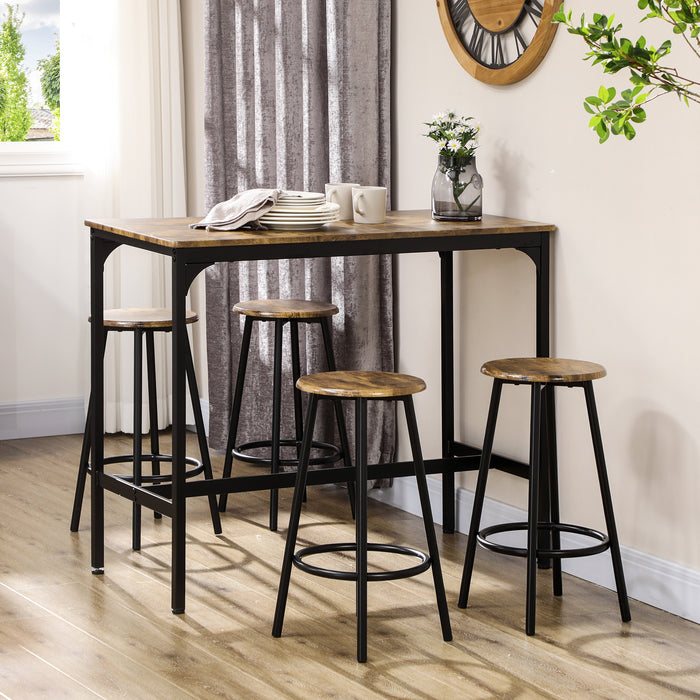 5 Piece Bar Table and Stools Set with Metal Frame Rustic Brown