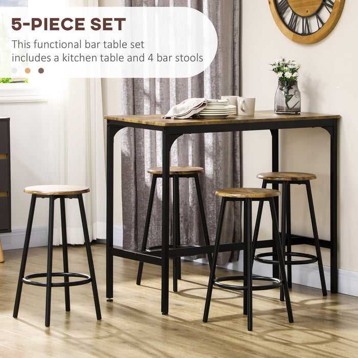 5 Piece Bar Table and Stools Set with Metal Frame Rustic Brown