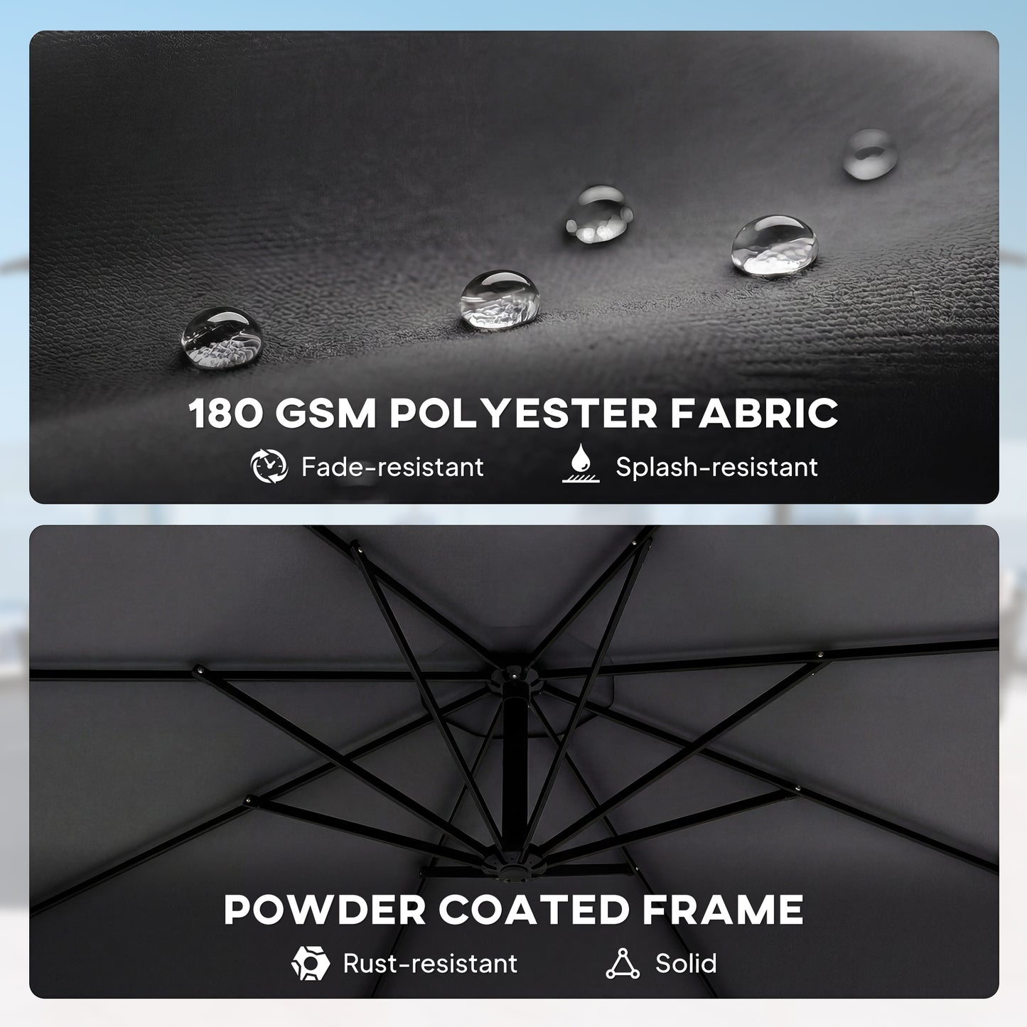 3 m Cantilever Parasol, Offset Umbrella with Cover and Wind Ropes